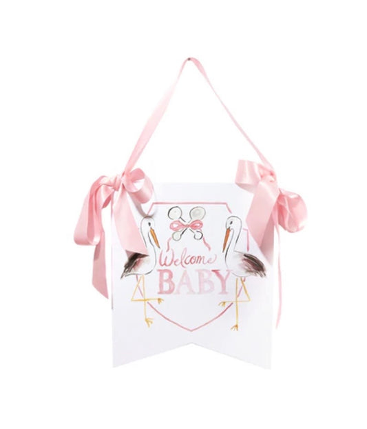 Over the Moon Pink Stork "Welcome Baby"