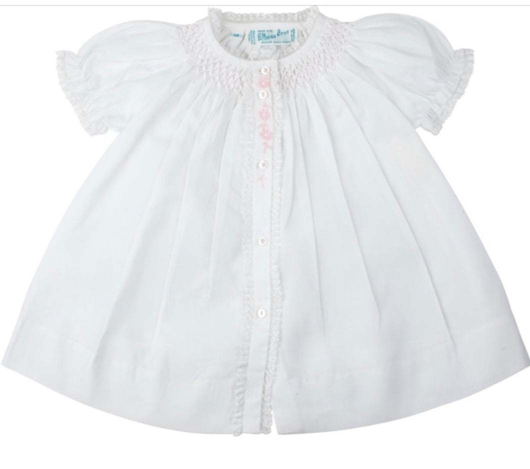 Feltman Layette Honeycomb Smocked Open Dress Daygown-White