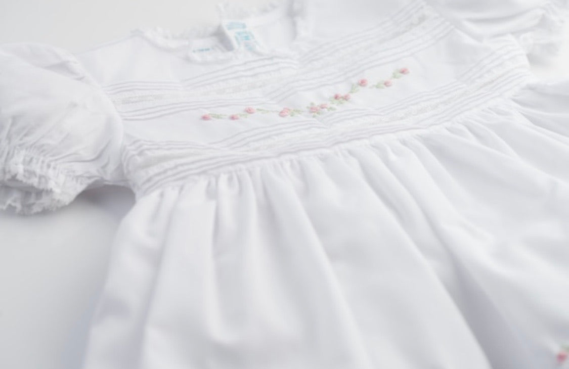 Feltman Floral Bullion Lace Dress-White