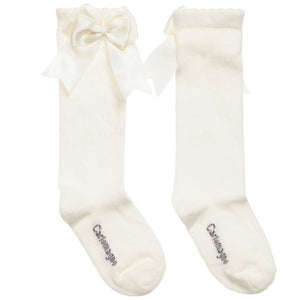 Carlomagno Natural Girls Knee High with Bows