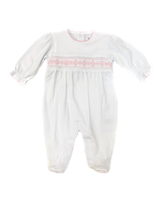 Tigel's White Footie with Pink Smocking