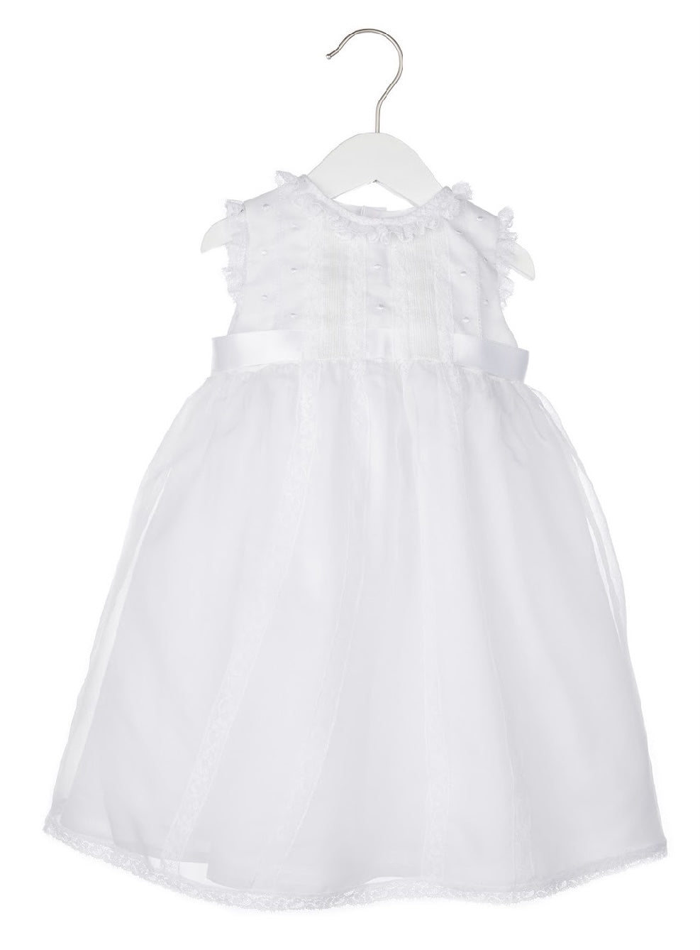 Baby Girls White Bow Organza Christening Dress -  childrensspecialoccasionwear.co.uk
