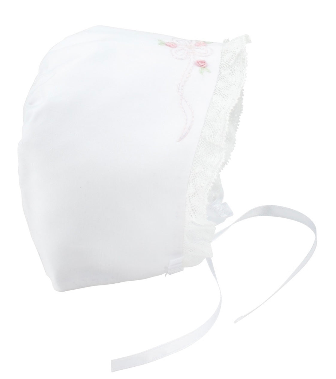 Feltman White Vintage Bow & Lace Bonnet