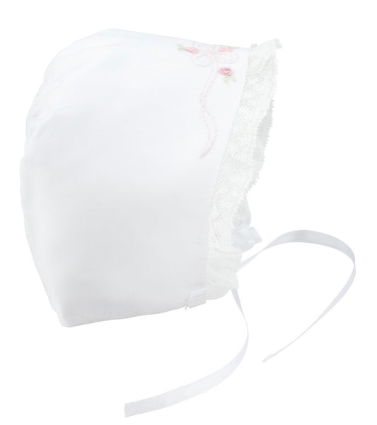 Feltman White Vintage Bow & Lace Bonnet