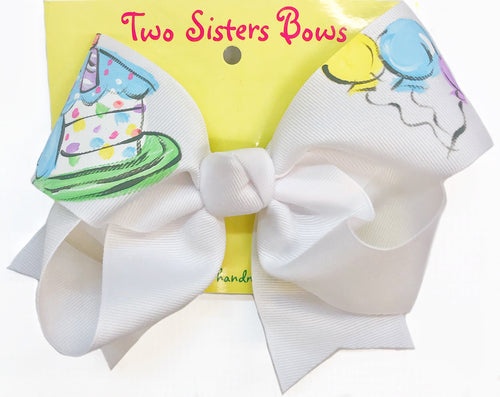 Two Sisters Birthday Cake Bow White