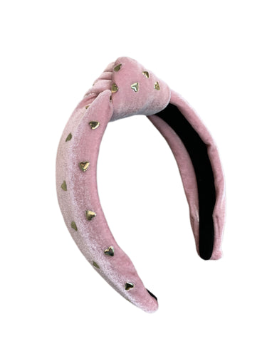 Light Pink Velvet Heart Knot Headband