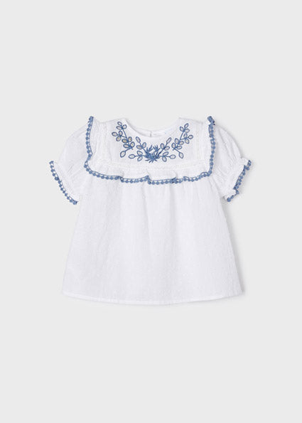 Mayoral Plumeti Blouse with Blue Embroidery