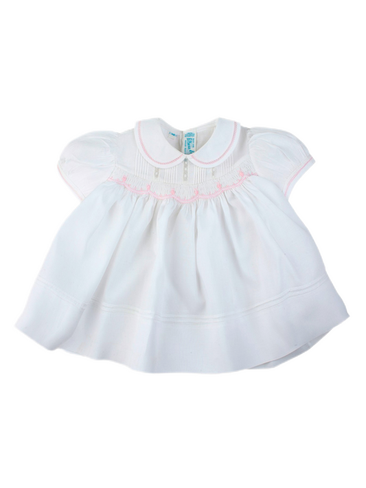 Feltman White Rosebud Detail Smocked Dress