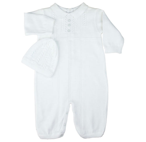 Feltman White Cable Knit Romper/Hat