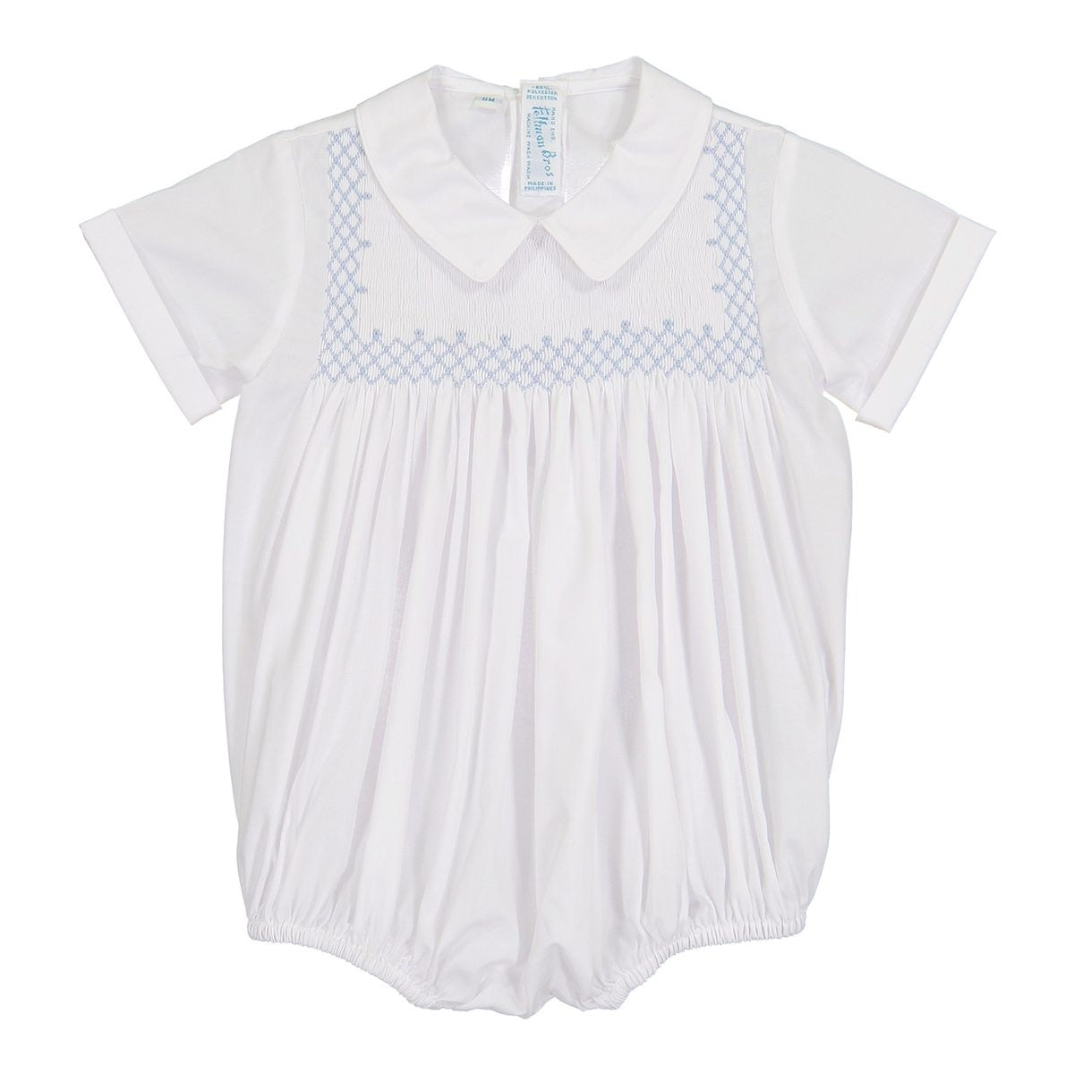 Feltman White/Blue Square Smocked Creeper