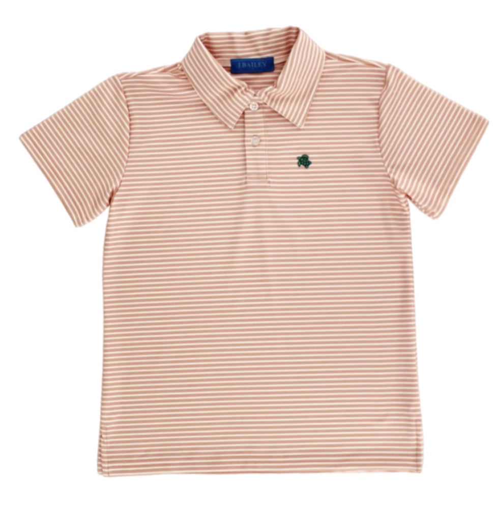 J. Bailey S/S Stripe Performance Polo-Coral/White