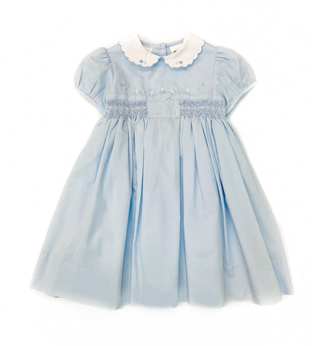 Sarah Louise SS Sweet Blue Embroidered Pleat Dress