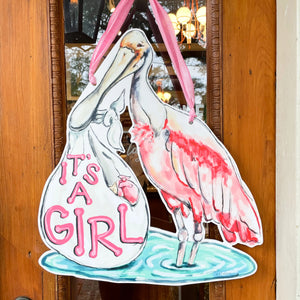 Home Malone It's A Girl Heron Door Hanger