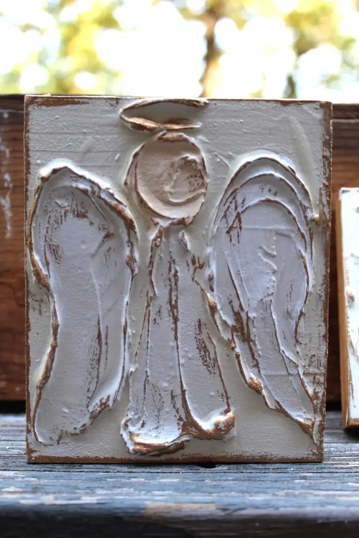 4 x 6 Angel Handpainted on Block-Ivory