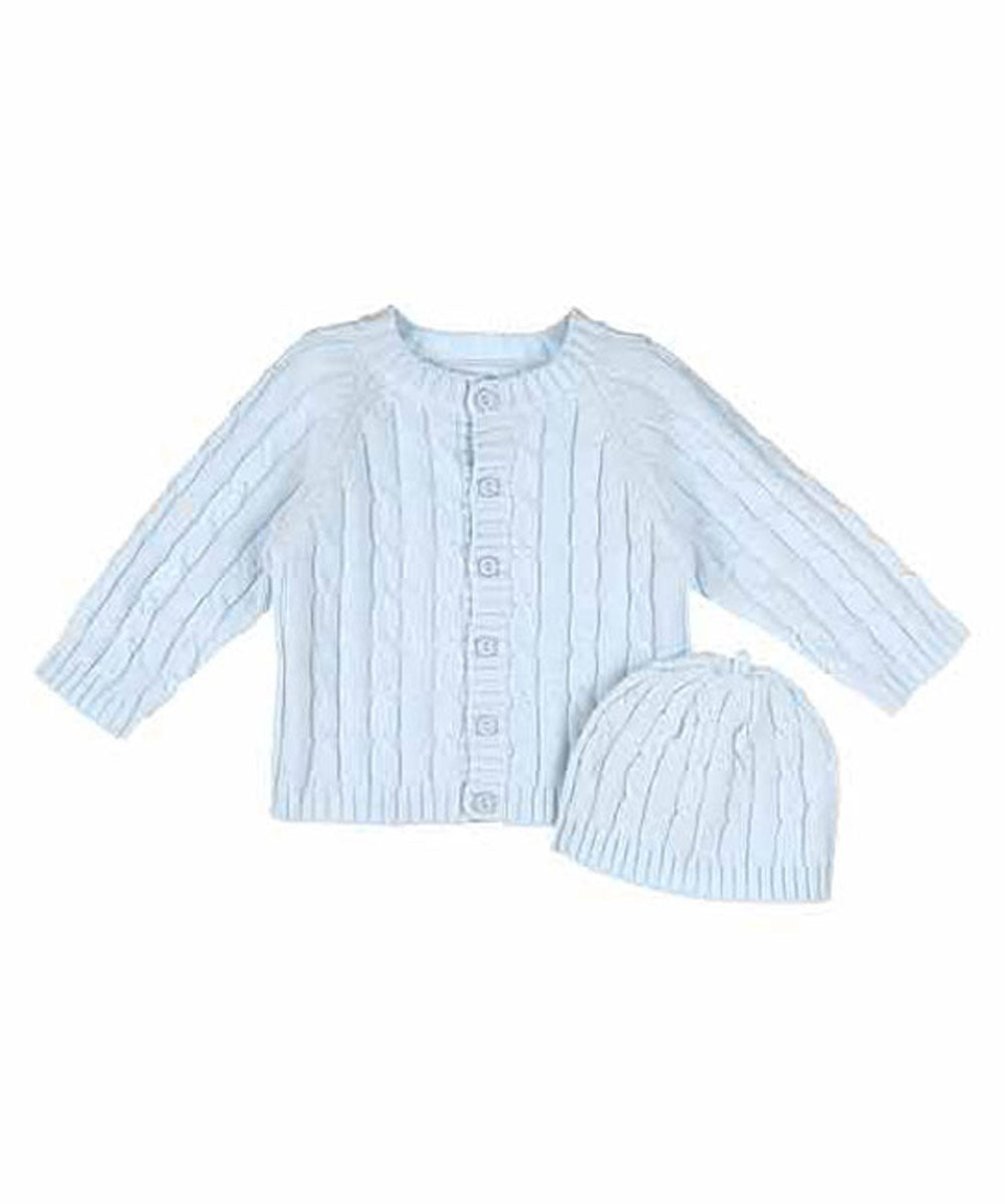 Baby Dove Lt. Blue Cable Knit Sweater w/ Hat