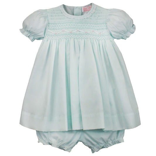 Petit Ami Mint Dress with Wavy Smocking