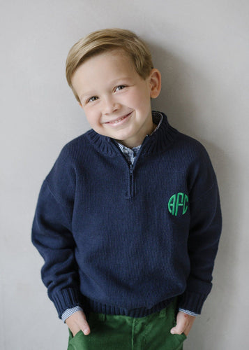 Little English Navy 1/4 Zip Sweater