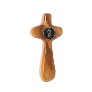 Olive Wood Pocket Cross w/ Good Shepard Medallion