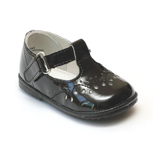 Angel Black Patent Leather T Strap Shoe