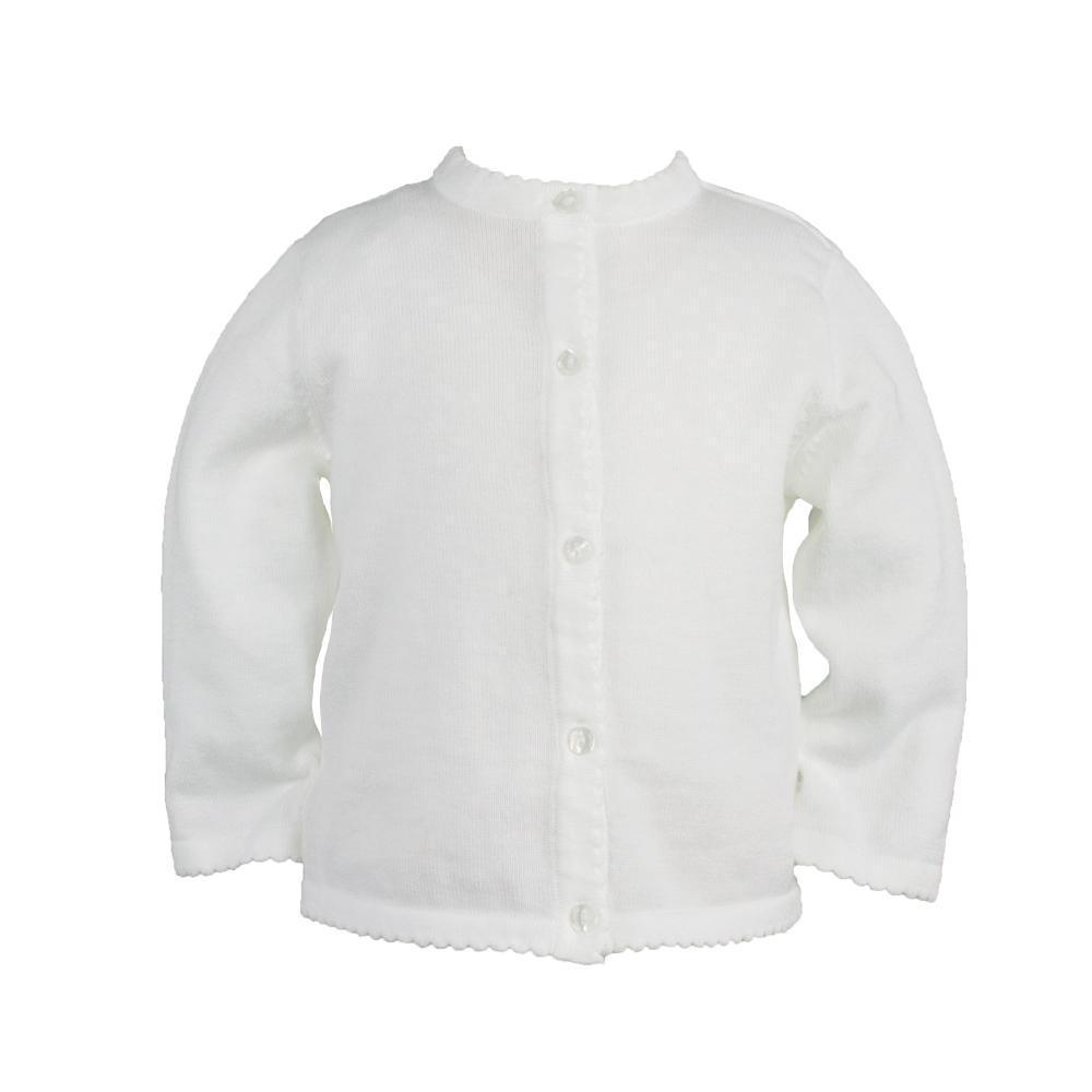 Petit Ami Girl's White Scalloped Cotton Sweater
