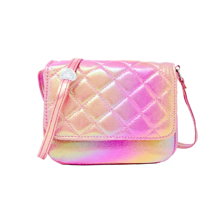 Shiny Quilted Messenger Bag-Pink
