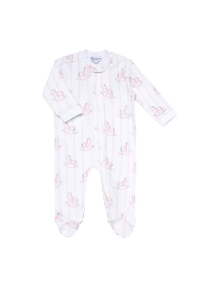Nella Pima Pink Rocking Horse Zipper Footie