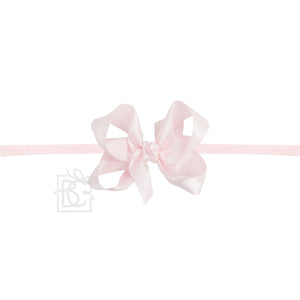 BC Light Pink Satin Bow on Elastic Headband 3.5" Bow