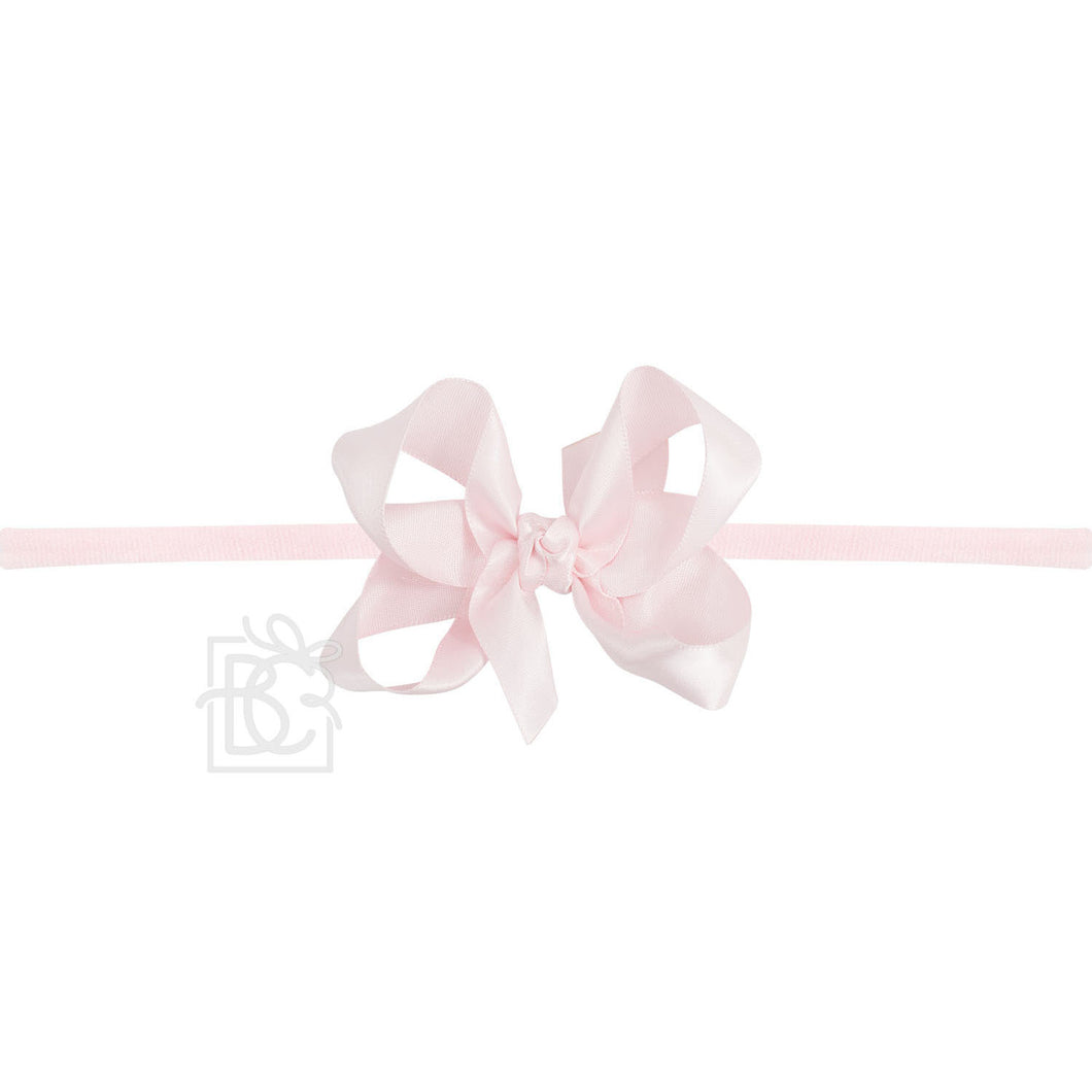 BC Light Pink Satin Bow on Elastic Headband 3.5