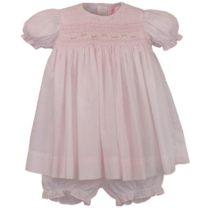 Petit Ami Pink Dress with Wavy Smocking