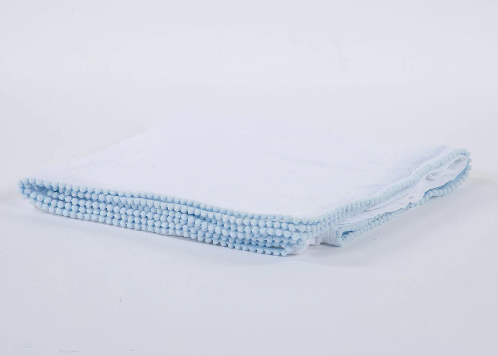 Cotton Muslin Swaddle Blanket w/ Pom Edge-Lt. Blue