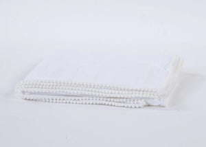 Cotton Muslin Swaddle Blanket w/ Pom Edge-White