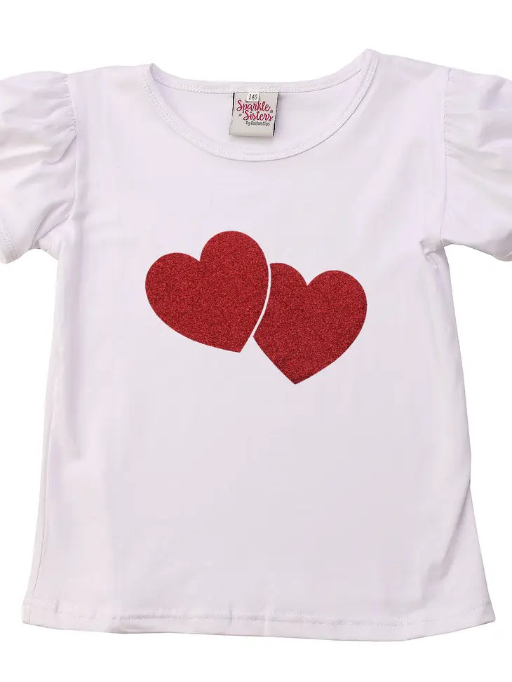 Sparkle Sisters Red Double Heart puff Sleeve Tee