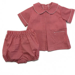 Boy Pleat Front Bloomer Set Red Gingham