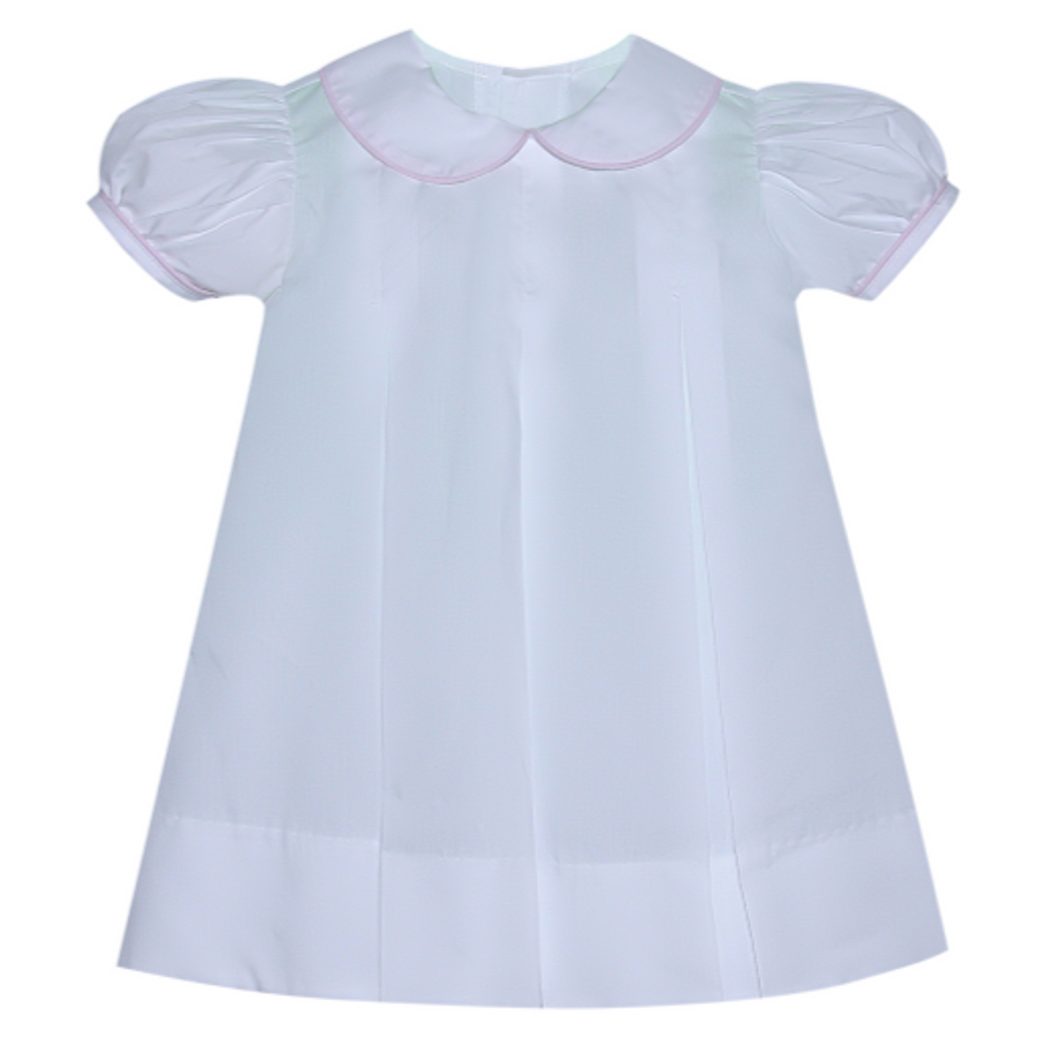 Baby Sen Reese White Dress w/ Pink Piping