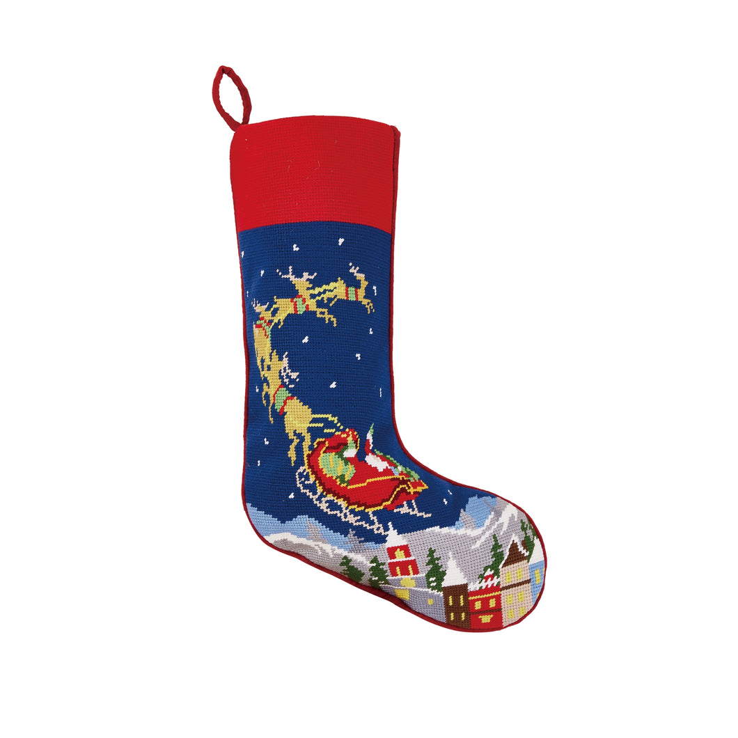 Santa and Reindeers Needlepoint Stocking