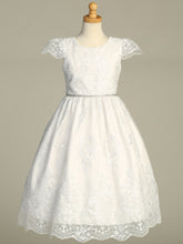 Lito Lace Cap Sleeve Dress with Rhinestone Belt