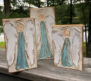 Coddiwomple Tall Angels on Wood Block