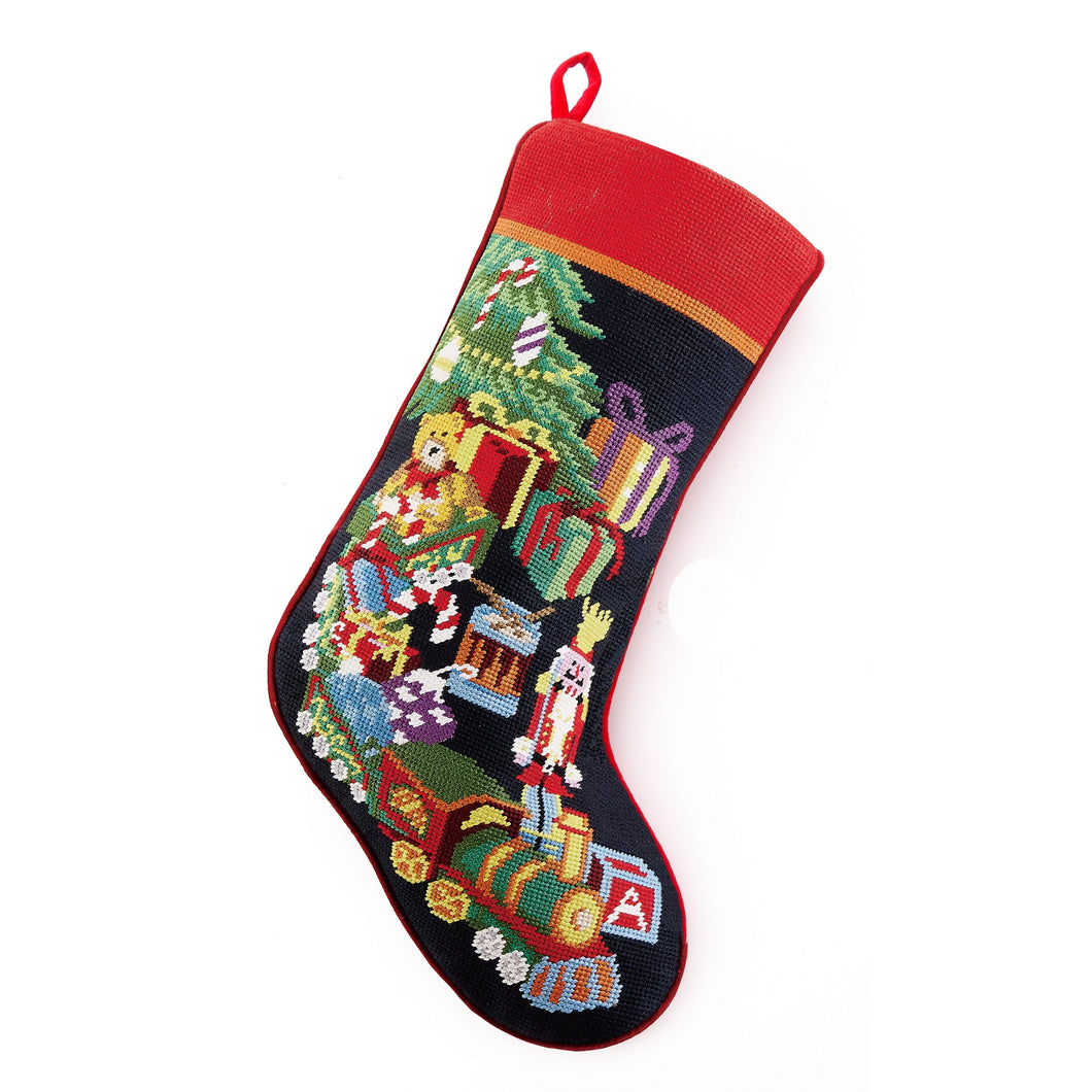 Toy Train Needlepoint Stocking