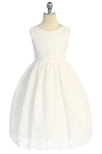 Kid's Dream Ivory Lace V-Back Bow Dress