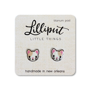 Lilliput White Kitty Cat Earrings