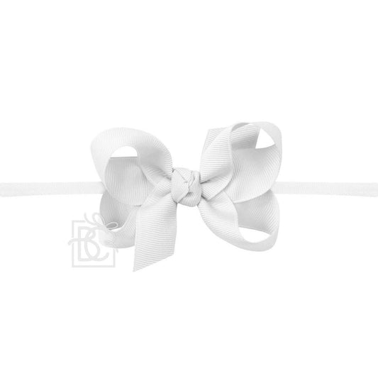 BC White Grosgrain Bow on Elastic Headband 3.5" bow