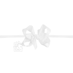 BC White Satin Bow on Elastic Headband 3.5" bow