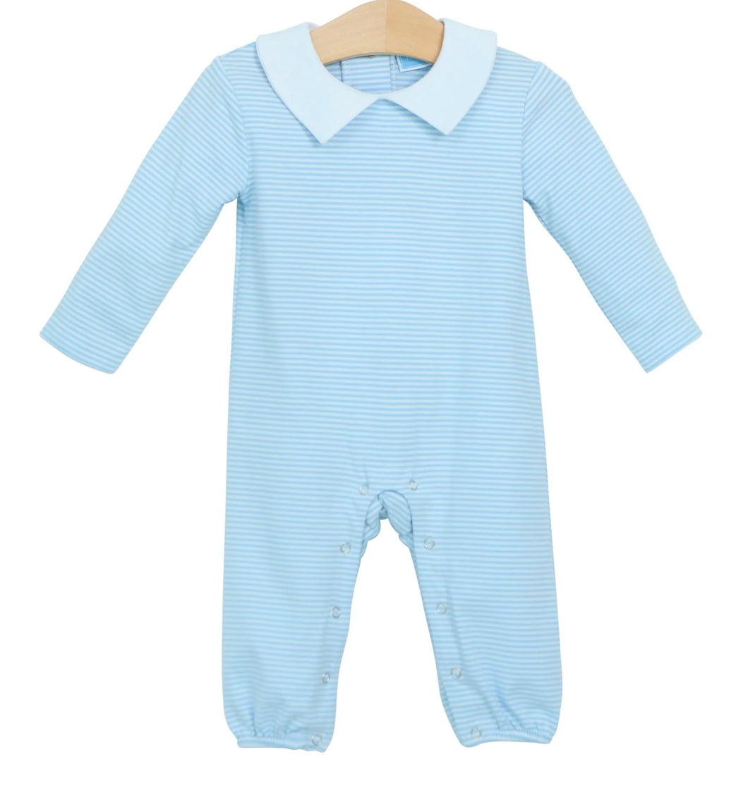 Trotter Street William L/S Romper-Lt. Blue Stripe